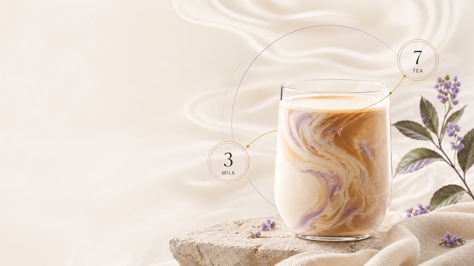 Three parts milk, seven parts tea — held in a single glass.